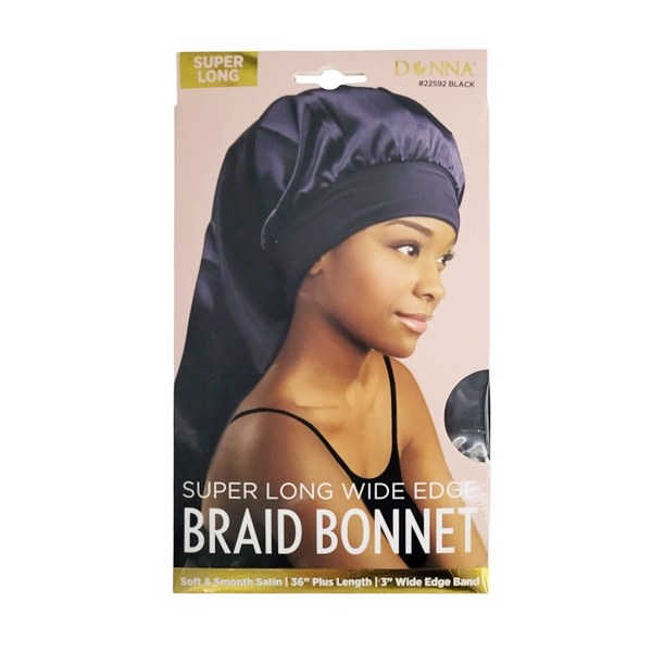 Donna Super Long Wide Edge Braid Bonnet — Black